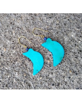 Alphabey's Indigo Dyed Bone Carving Gold Plated Brass Earrings For Women Alphabey's Indigo Dyed Bone Carving Gold Plated Brass Earrings For Women